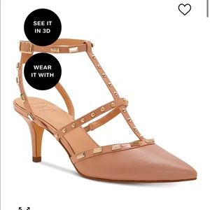INC Carma Pointed Toe Studded Kitten Heel Pumps
